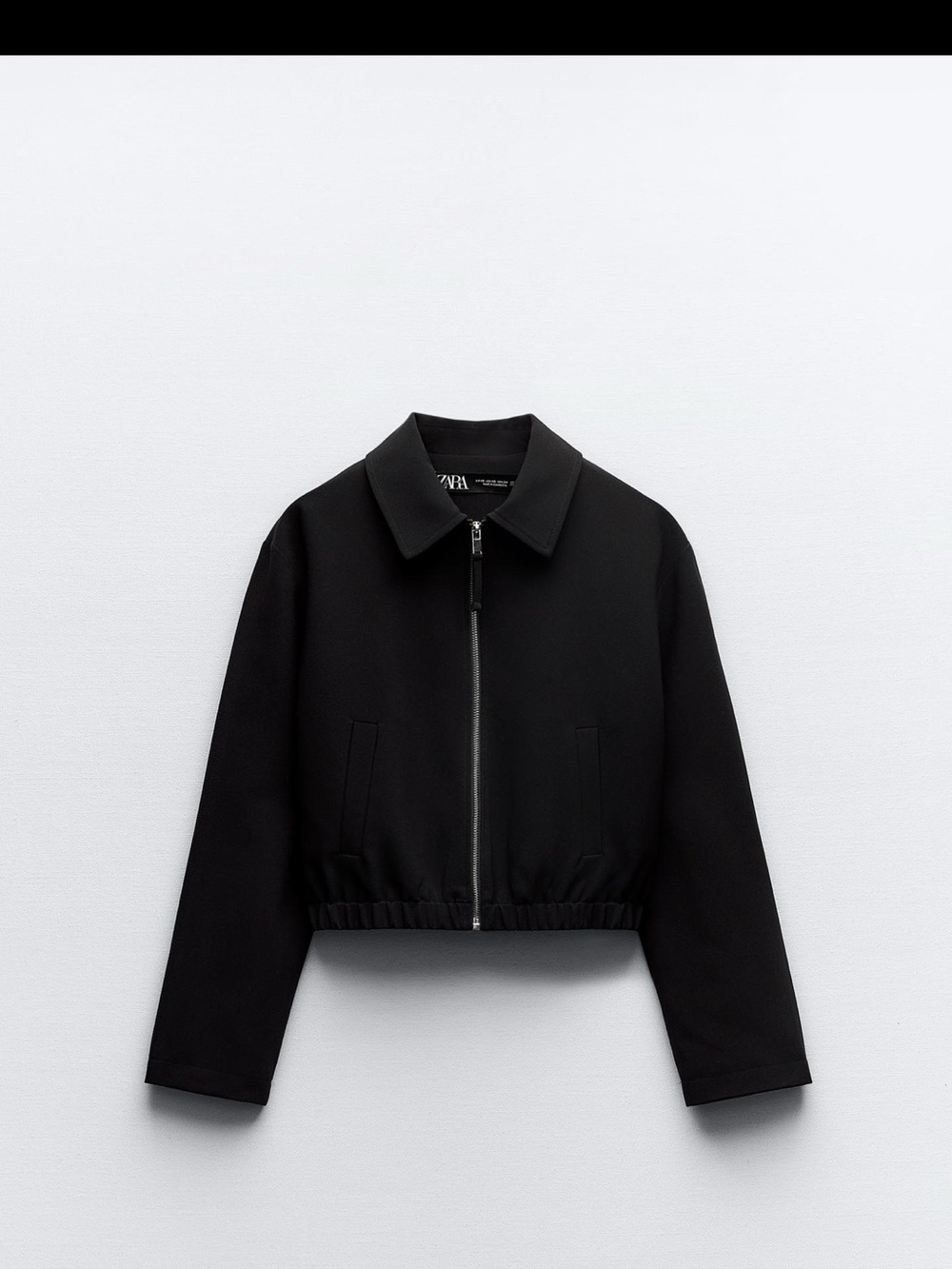 Zara Black Cropped Zip-Up Bomber Jacket